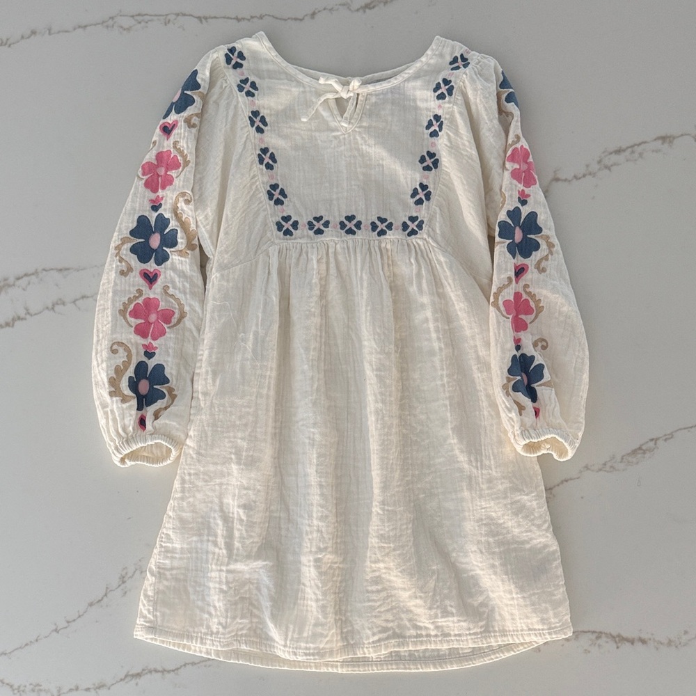 Old Navy Kids Dress with Floral Embroidery - Cream and Pink